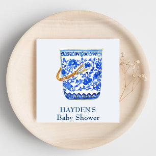 Navy Chinoiserie Ice Bucket Personalized Napkin