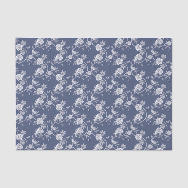 Navy Chinoiserie Roses Pattern Tissue Paper (Front)