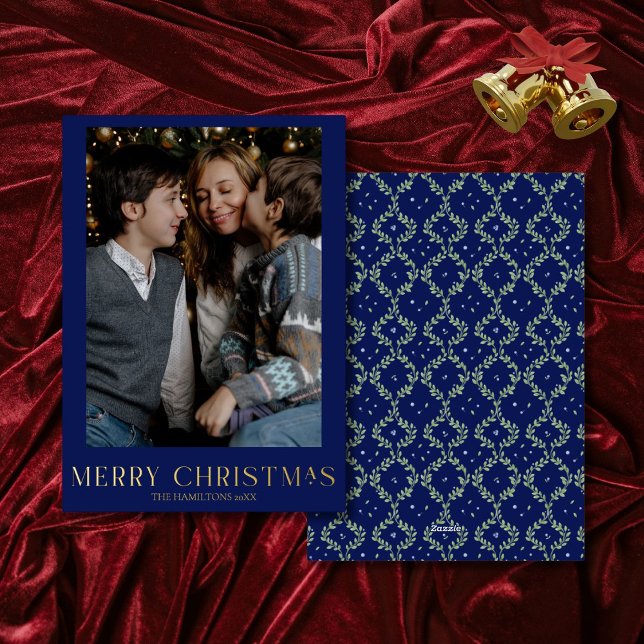 Navy Christmas Photo Gold Foil Merry Christmas (Creator Uploaded)