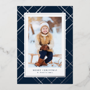 Navy Christmas plaid one photo elegant family
