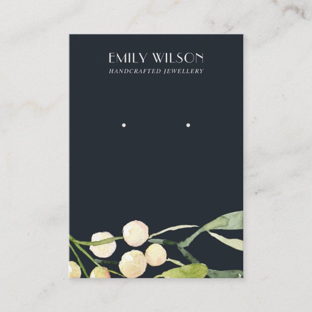 NAVY CHRISTMAS SNOW BERRY STUD EARRING DISPLAY BUSINESS CARD (Front)