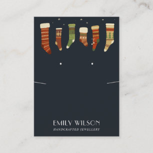 NAVY CHRISTMAS STOCKINGS NECKLACE EARRING DISPLAY BUSINESS CARD