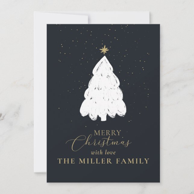 Navy Christmas tree Flat Holiday Card (Front)