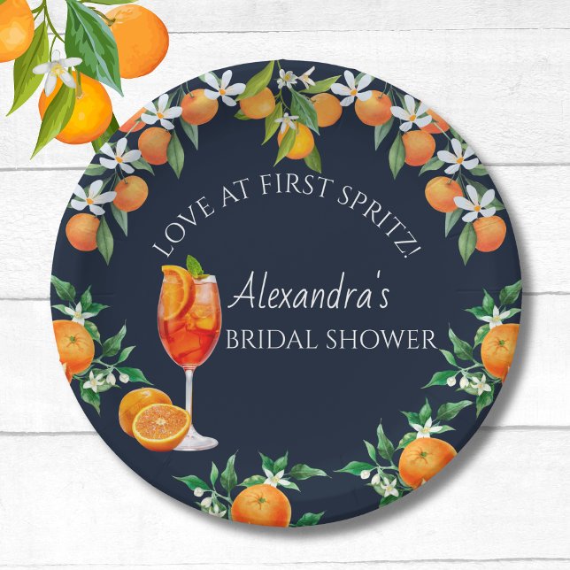 Navy Citrus Love at First Spritz Bridal Shower  Paper Plate (Creator Uploaded)