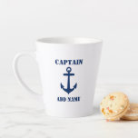 Navy Classic Anchor Captain Boat or Name 2 sided Latte Mug<br><div class="desc">A Nautical Classic Ship Anchor with Captain Rank or other title and Your Name or Boat Name on a Stylish, Chic Latte Mug. This personalised Mug will not just hold your drink but also is a fun conversation piece. Perfect for Father's Day but also makes a great gift for any...</div>