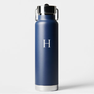 Navy Classic Elegant Monogram Water Bottle