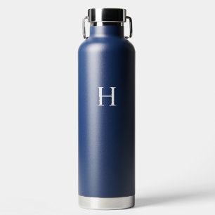Navy Classic Elegant Monogram Water Bottle