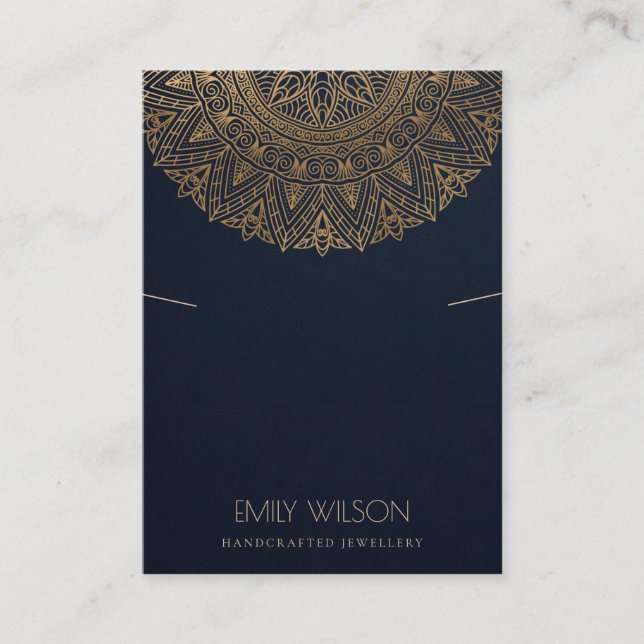 NAVY CLASSIC GOLD ORNATE MANDALA NECKLACE DISPLAY BUSINESS CARD (Front)