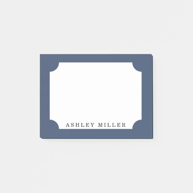 Navy Classic Label Monogram Post It Notes (Front)