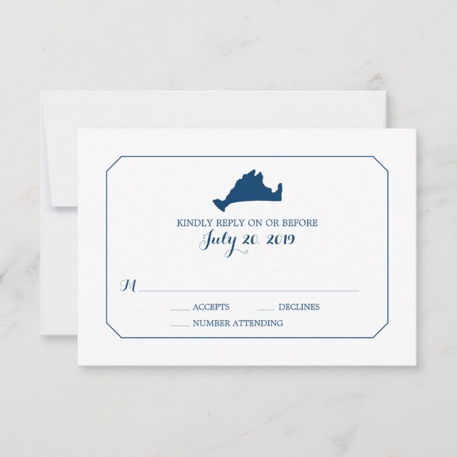 Navy Classic Marthas Vineyard Map Wedding RSVP Card (Front)