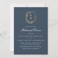 navy classic monogram gold crest rehearsal dinner