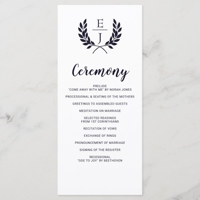 Navy Classic Monogram Wedding programs Programme (Front)
