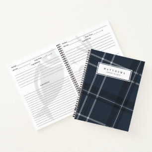 Navy classic plaid personalised family recipe notebook