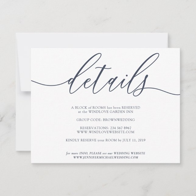 Navy Clean Details Simple Wedding RSVP Card (Front)