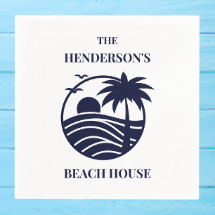 Navy Coastal Palm Tree Beach House Napkin