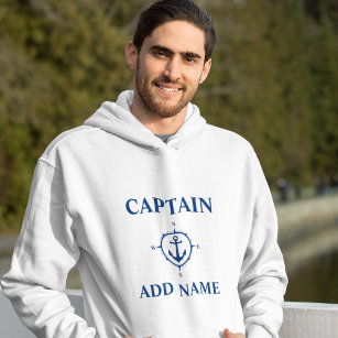 Navy Compass Anchor Captain Add Name or Boat Name Hoodie