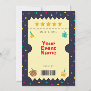 Navy Confetti Ticket Bear Cupcake Invitation