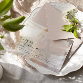 Navy Contemporary Script Horizontal Photo Wedding Invitation
