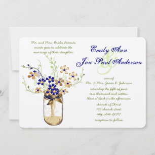 Navy Copper and Green Mason Jar Wild Flower Invitation