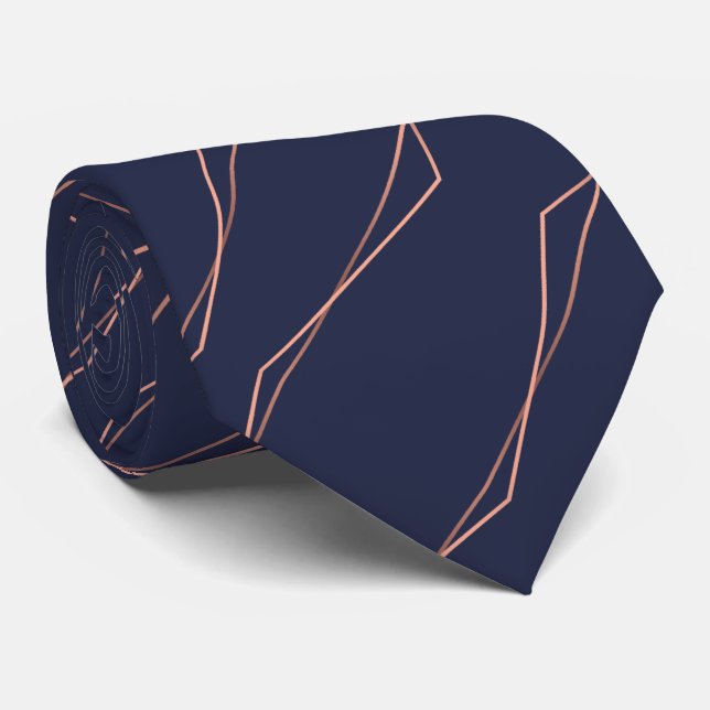 Navy Copper Geometric Tie (Rolled)