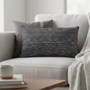 Navy Copper Metallic Modern Stripes Lumbar Cushion