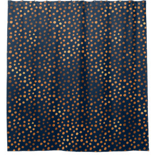 Navy Copper Metallic Polka Dots Spots Shower Curtain