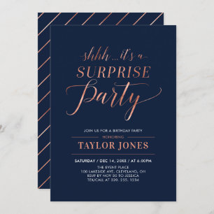 Navy & Copper   Modern Surprise Birthday Party Invitation