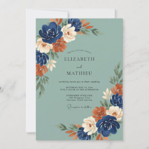 Navy Copper Painted Wedding Invitation