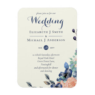 Navy Coral Elegance - Floral Wedding Items Magnet