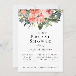 Navy Coral Floral Bridal Shower Invitation
