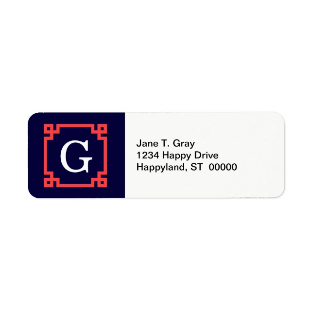 Navy, Coral Red Greek Key Frame #2 Init Monogram (Front)