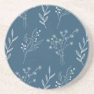 Navy Corner Floral Boho Wedding Coaster