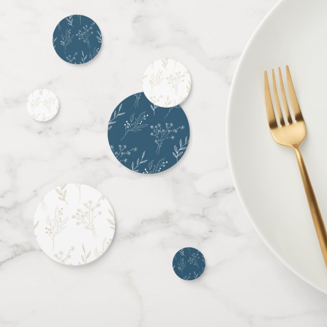 Navy Corner Floral Boho Wedding Confetti (Group)