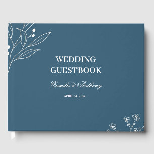 Navy Corner Floral Boho Wedding Guest Book