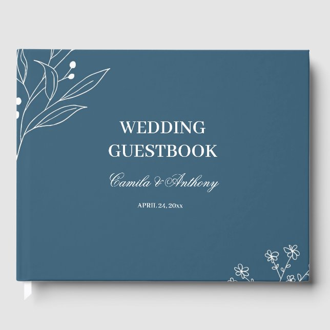 Navy Corner Floral Boho Wedding Guest Book (Front)