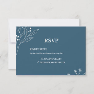 Navy Corner Floral Boho Wedding RSVP Card