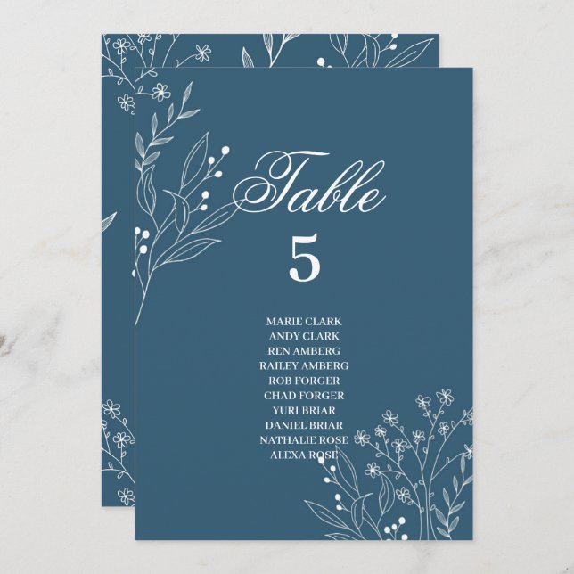 Navy Corner Floral Boho Wedding Seating Charts Invitation (Front/Back)