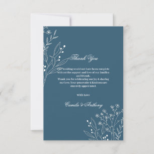 Navy Corner Floral Boho Wedding Thank You Card