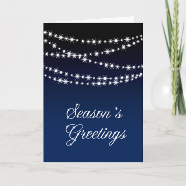 Navy Corporate Holiday Card with Twinkle Lights (Front)