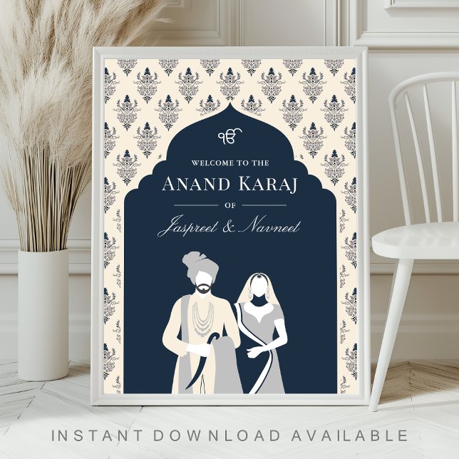 Navy Cream Anand Karaj Sikh Wedding Welcome Sign (Creator Uploaded)