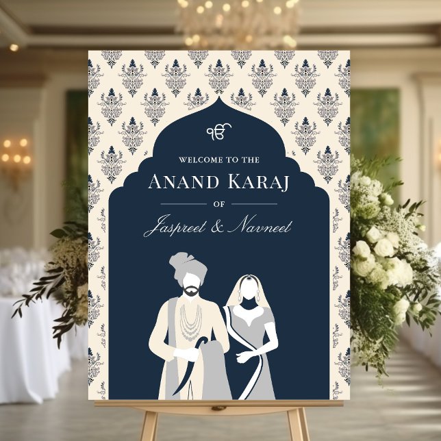 Navy Cream Anand Karaj Sikh Wedding Welcome Sign (Creator Uploaded)