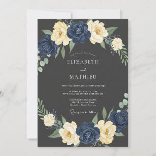 Navy Cream Bloom Wedding Invitation