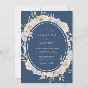 Navy Cream Blossom Flourish Wedding Invitation