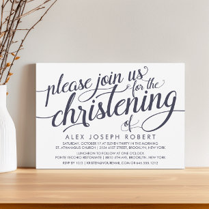 Navy & Cream Calligraphy Christening Invitations