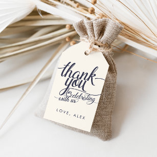 Navy & Cream Calligraphy Thank You Favour Tags
