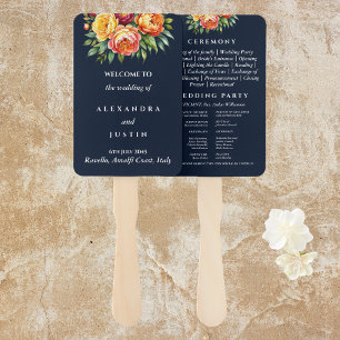 Navy Cream Ceremony Floral Wedding Program  Hand Fan