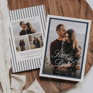 Navy & Cream Classic Script Photo Wedding Save The Date