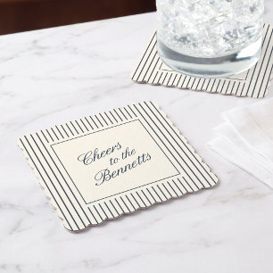 Navy & Cream Classic Script Wedding Paper Coaster