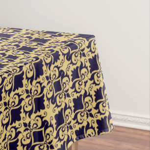 Navy Cream Damask Bows Tablecloth