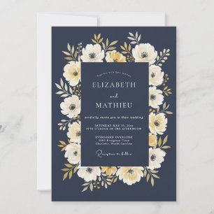 Navy Cream Floral Arch Flourish Wedding Invitation